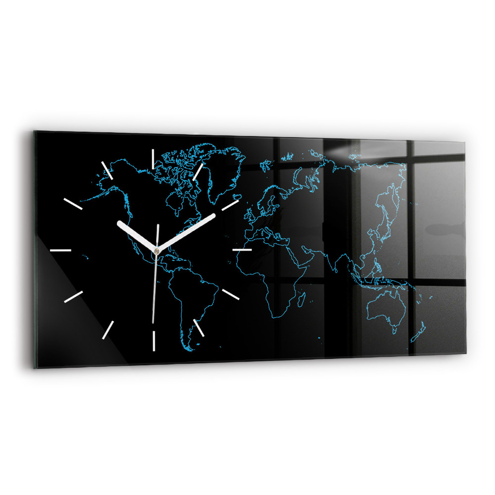 Zegar szklany 60x30 Kontury mapy świata