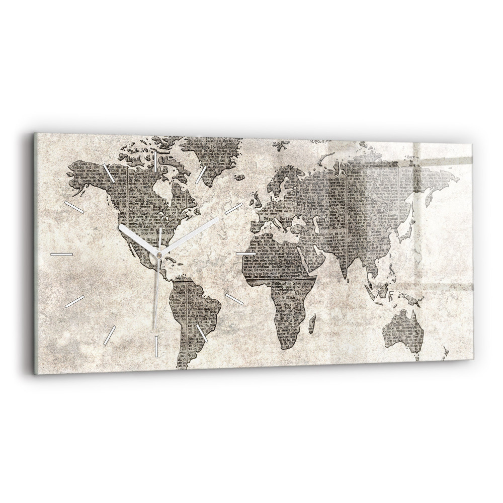 Zegar szklany 60x30 Mapa świata gazeta
