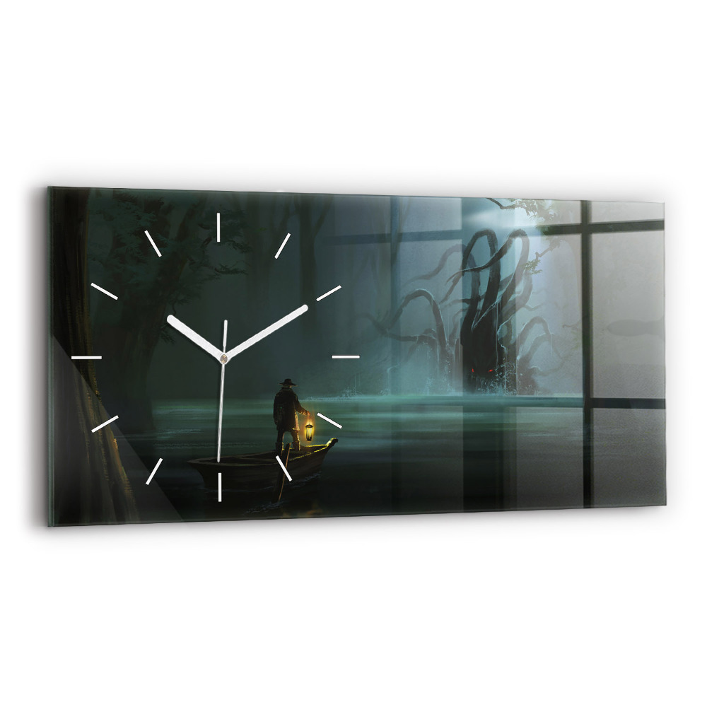 Zegar szklany 60x30 Człowiek i potwór na bagnach