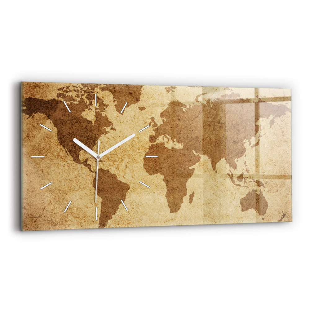 Zegar szklany 60x30 Mapa świata vintage