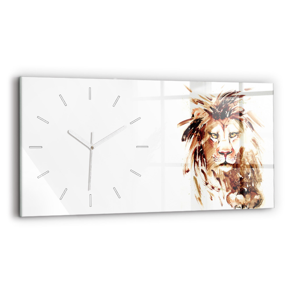 Zegar szklany 60x30 Ilustracja brązowy lew