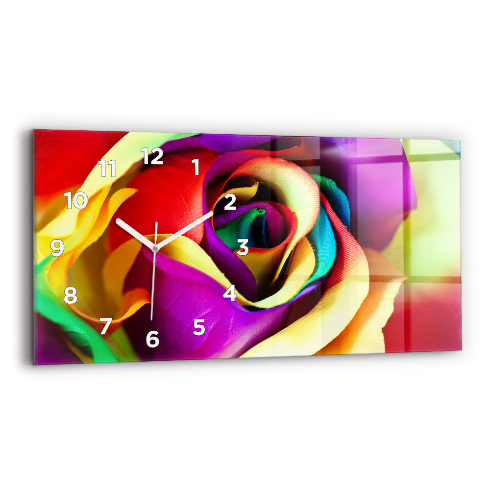 Zegar szklany 60x30 Tęczowa róża