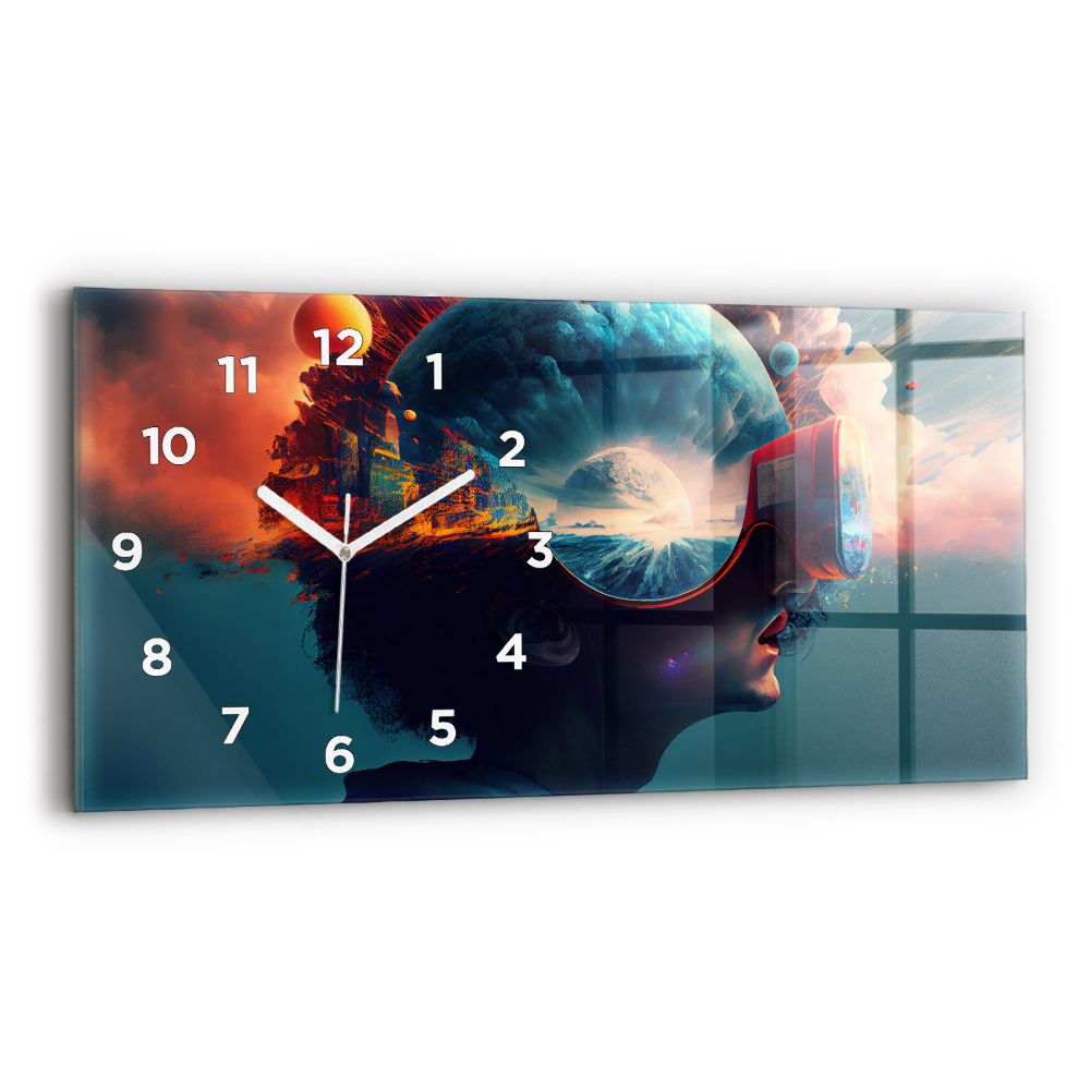 Zegar szklany 60x30 Futurystyczny wirtualny świat