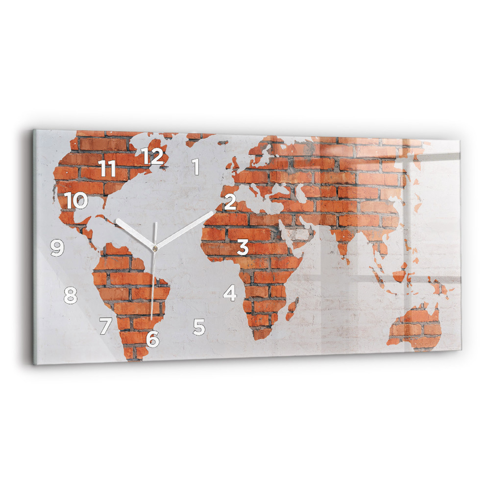 Zegar szklany 60x30 Ceglana mapa świata