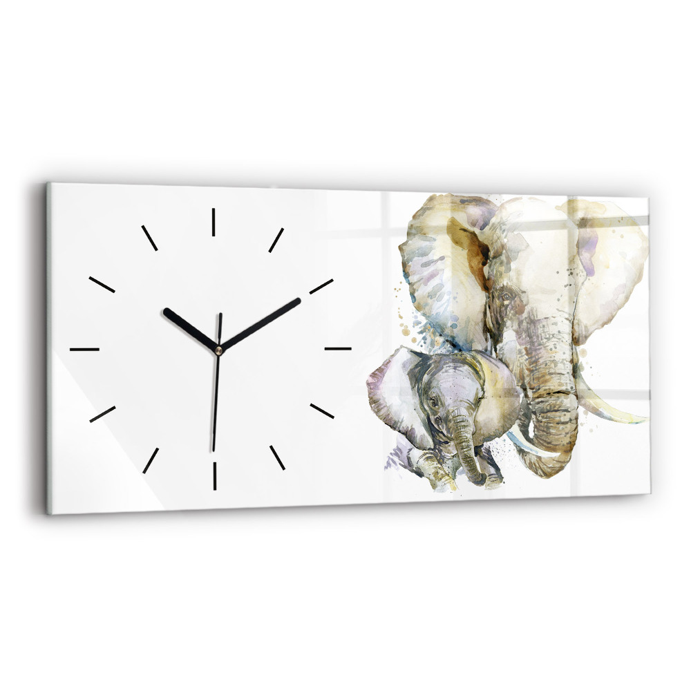 Zegar szklany 60x30 Malowane zwierzęta słonie