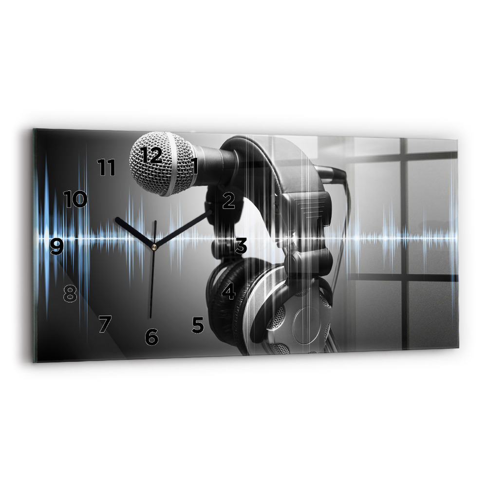 Zegar szklany 60x30 Mikrofon i Słuchawki