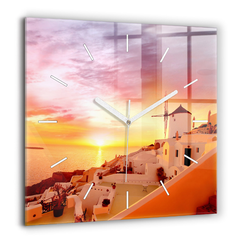 Zegar szklany 60x60 Stary wiatrak w Santorini