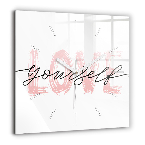 Zegar szklany 60x60 Napis Love yourself