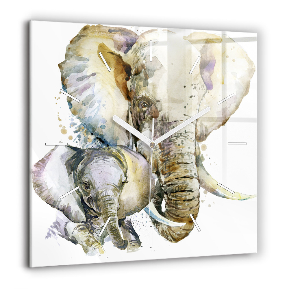 Zegar szklany 60x60 Malowane zwierzęta słonie