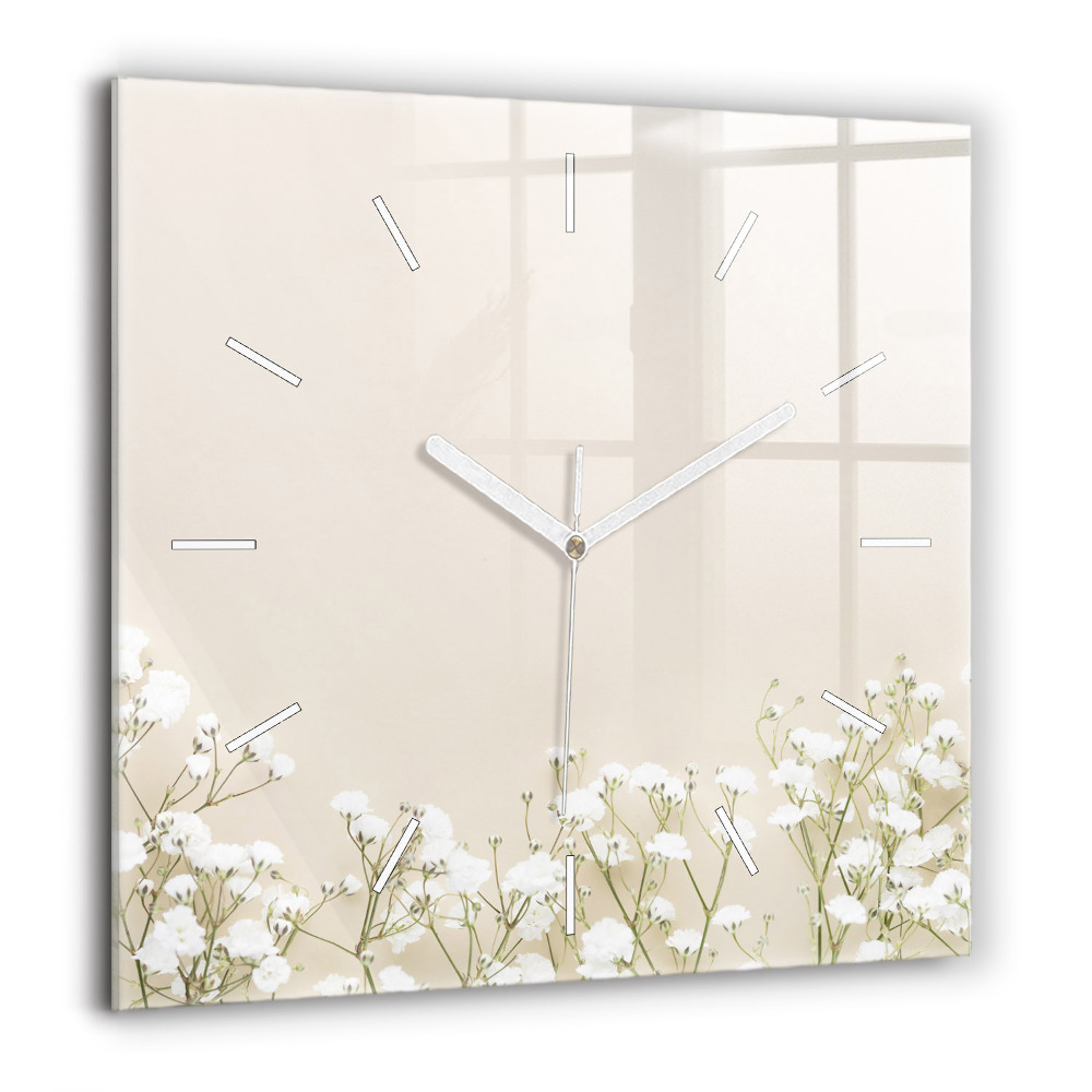 Zegar szklany 60x60 Kwitnące Kwiaty i rosliny gipsówki