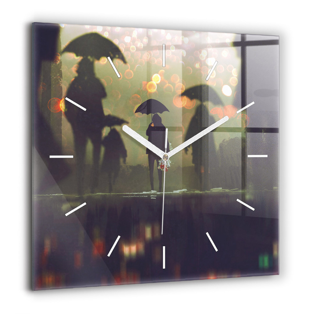 Zegar szklany 60x60 Ludzie z parasolami