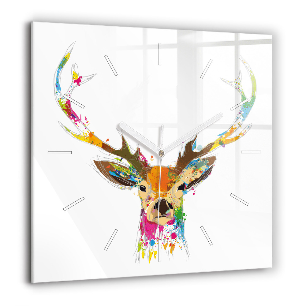 Zegar szklany 60x60 Kolorowa głowa jelenia