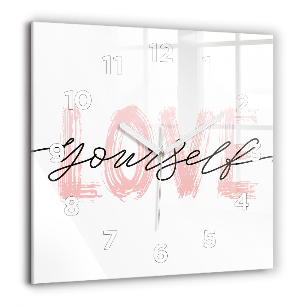 Zegar szklany 60x60 Napis Love yourself