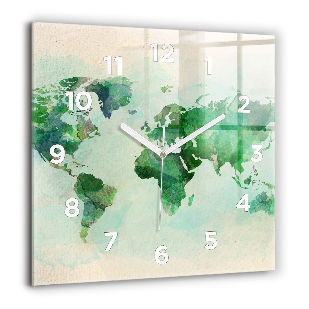 Zegar szklany 60x60 Akwarela mapa świata