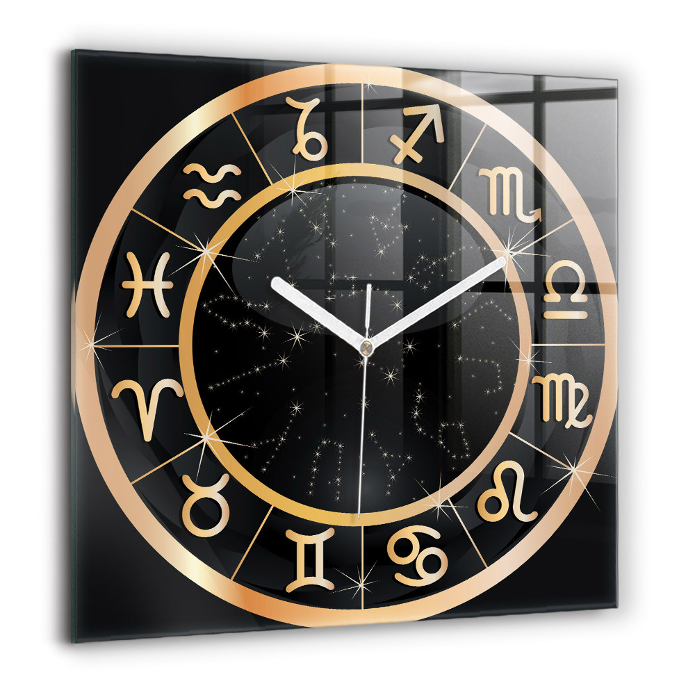 Zegar szklany 60x60 Czarne znaki zodiaku