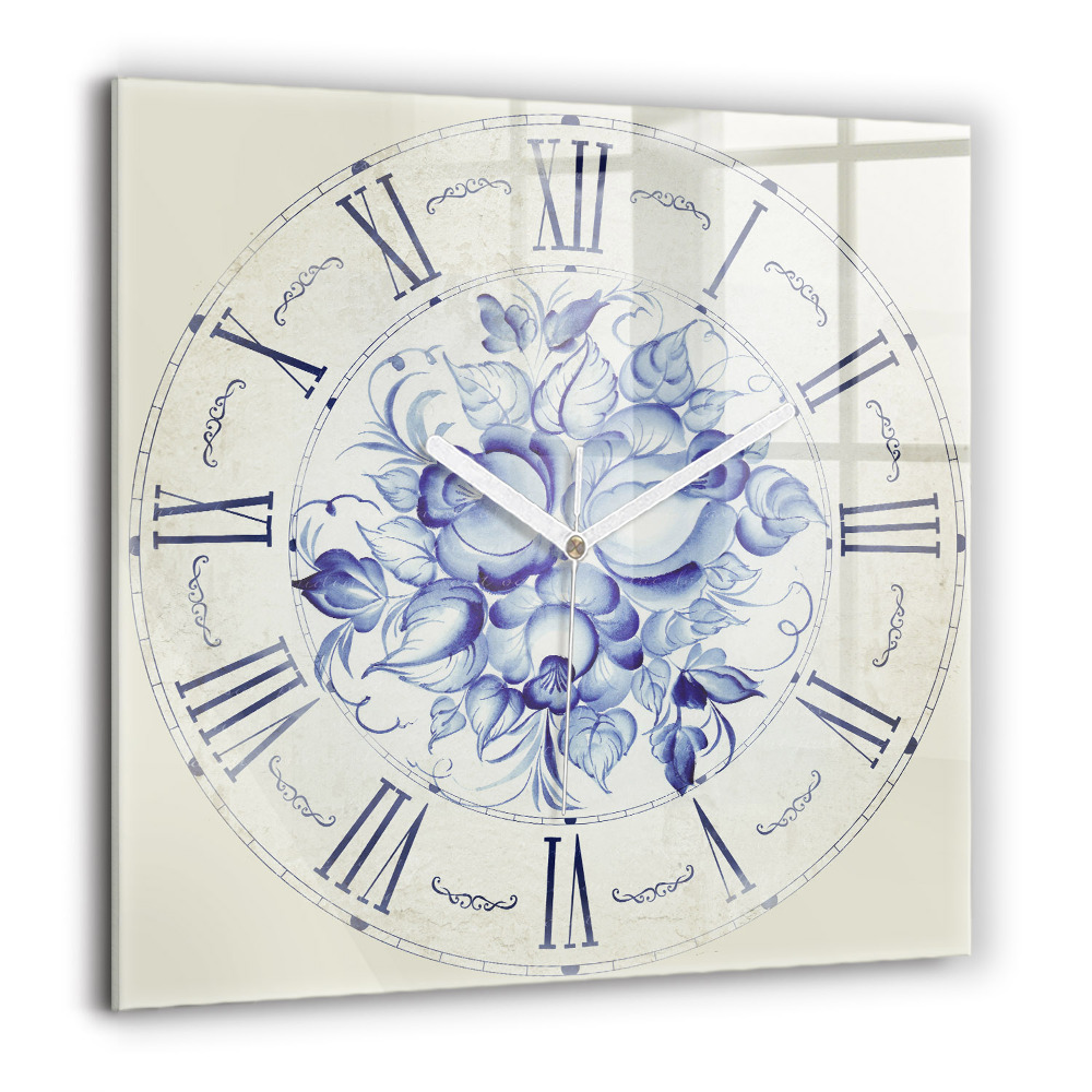 Zegar szklany 60x60 Niebieskie kwiaty