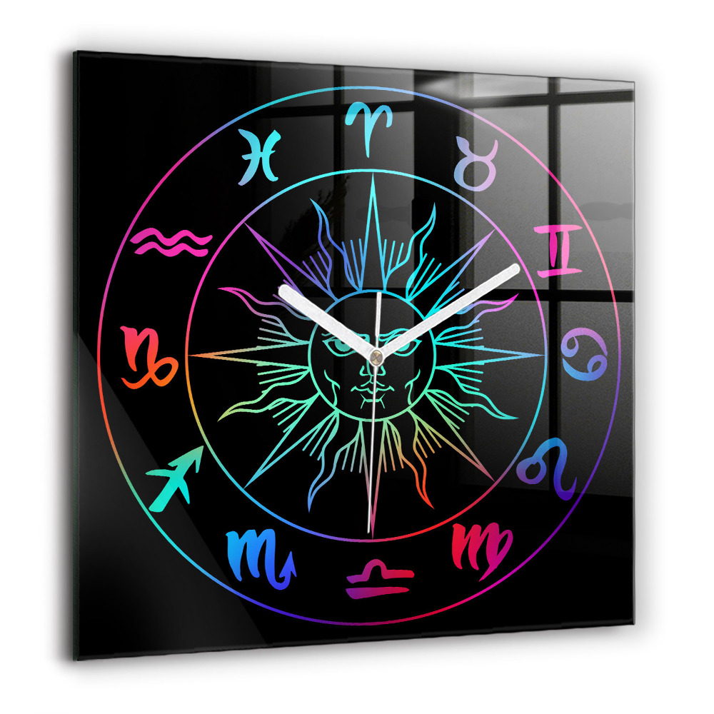 Zegar szklany 60x60 Kolorowe znaki zodiaku