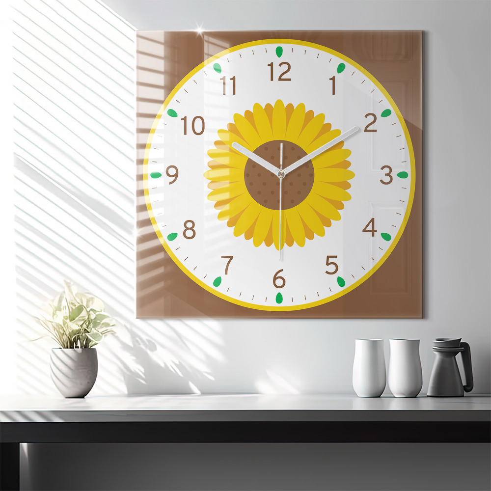 Zegar szklany 60x60 Kwiat słonecznik