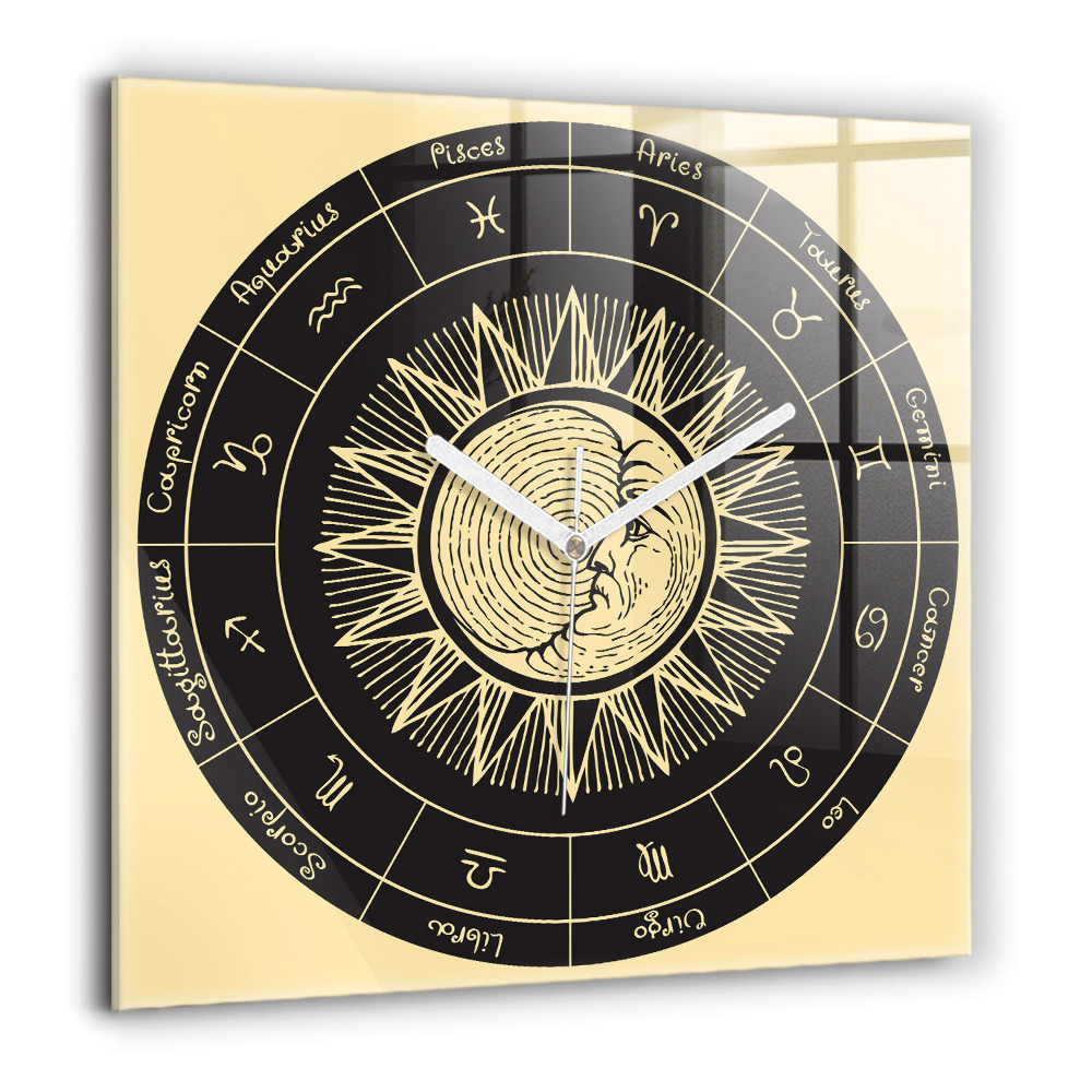 Zegar szklany 60x60 Zodiaki i Słońce