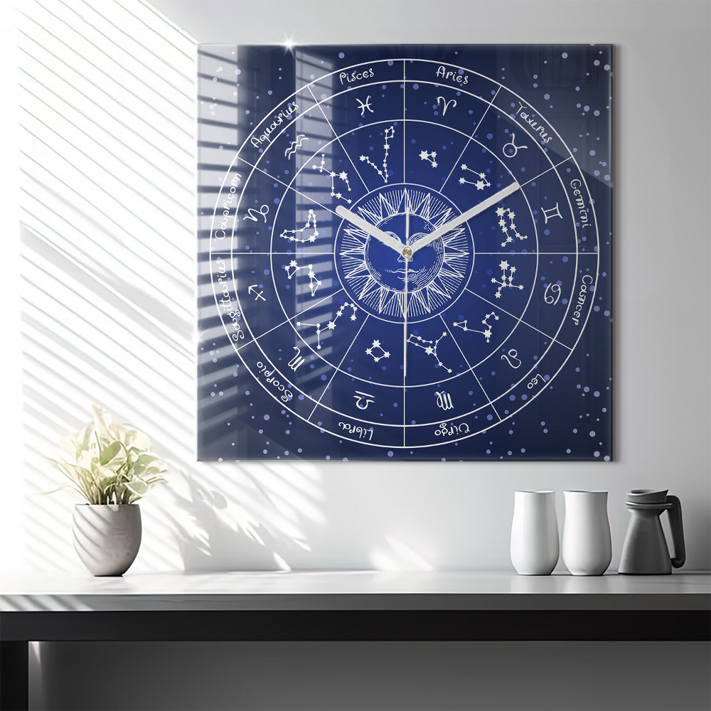 Zegar szklany 60x60 Gwiazdozbiory zodiaków