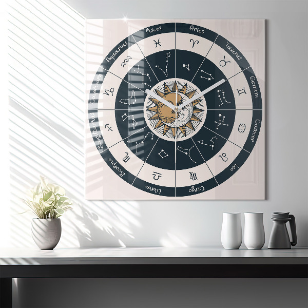 Zegar szklany 60x60 Gwiazdozbiory zodiaki