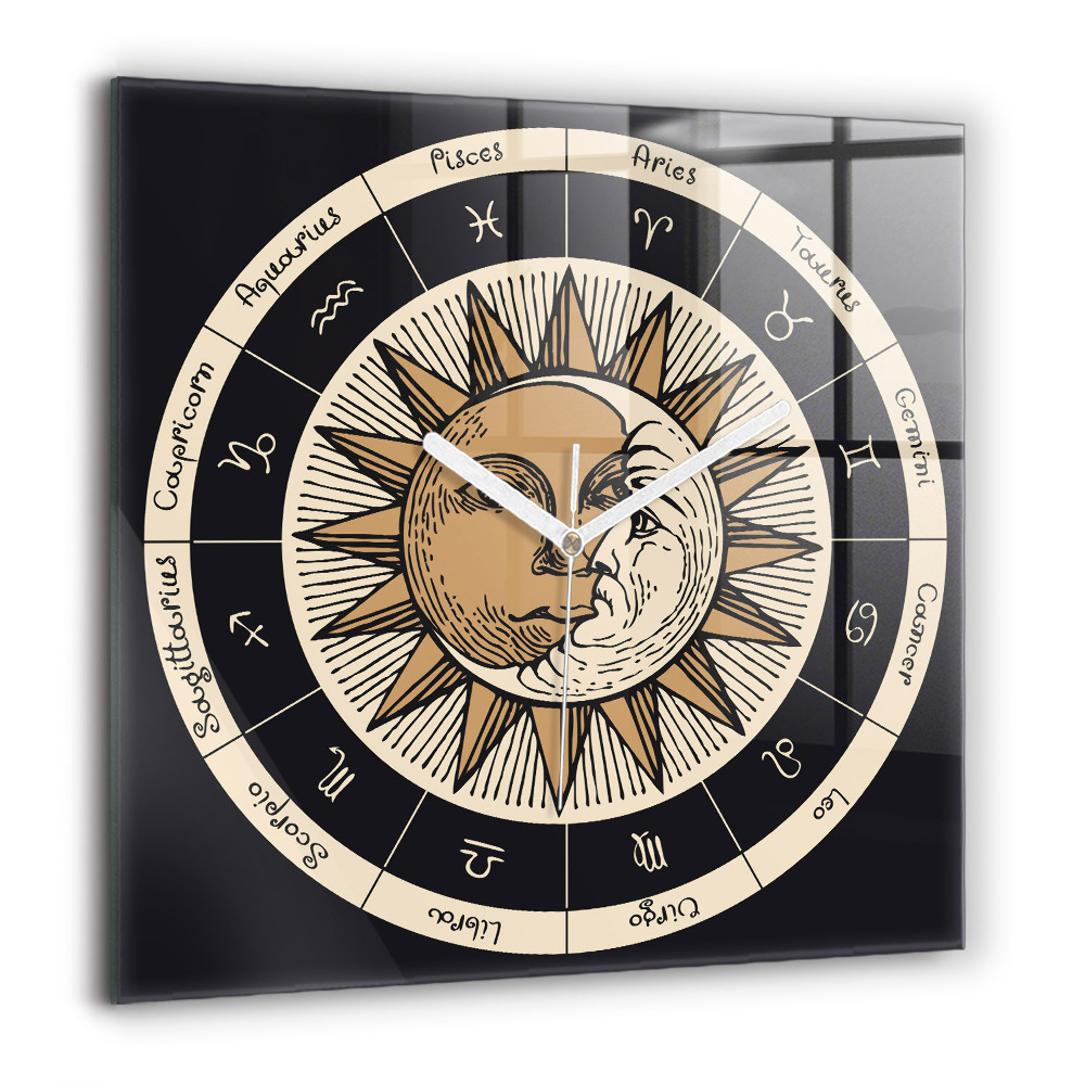 Zegar szklany 60x60 Słońce i zodiaki