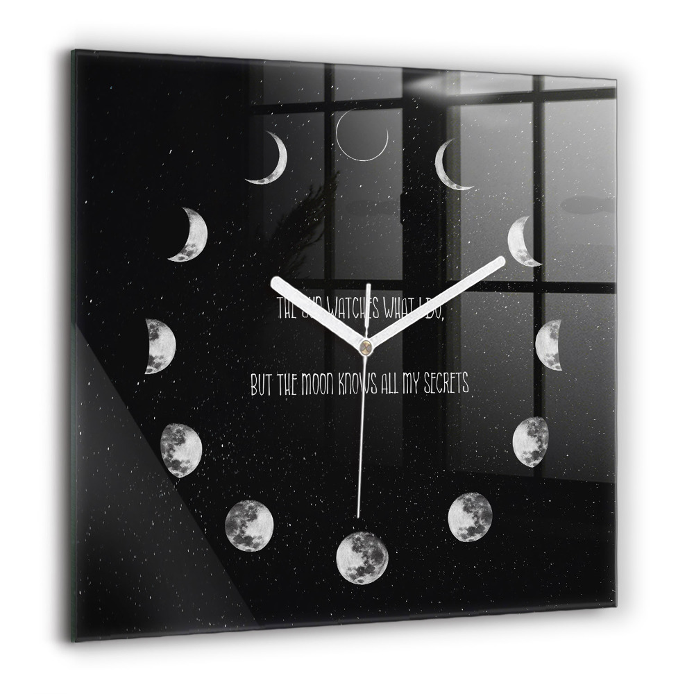 Zegar szklany 60x60 Fazy Księżyca i napis