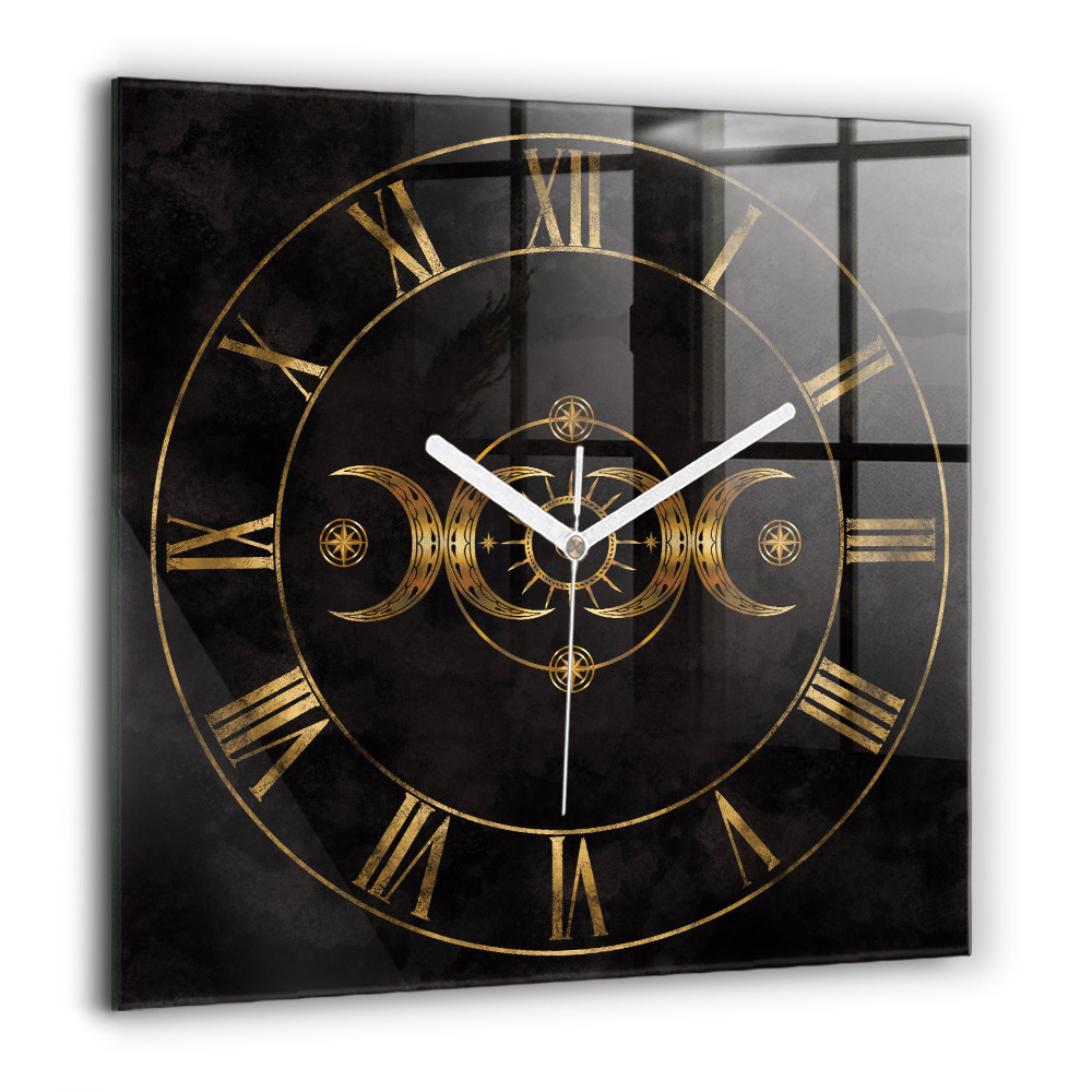 Zegar szklany 60x60 Złote cyfry rzymskie