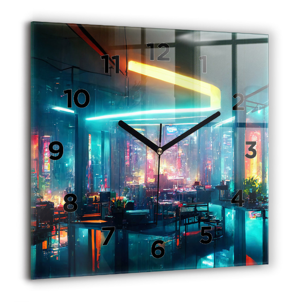 Zegar szklany 60x60 Miasto w stylu cyberpunk