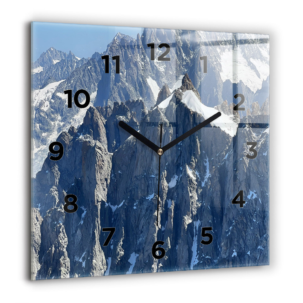 Zegar szklany 60x60 Góry Alpy zimą