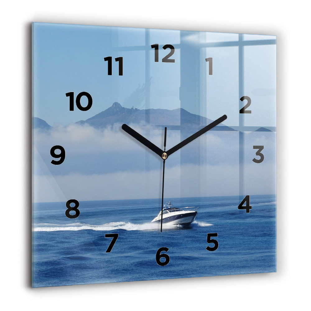 Zegar szklany 60x60 Płynąca łódka na oceanie