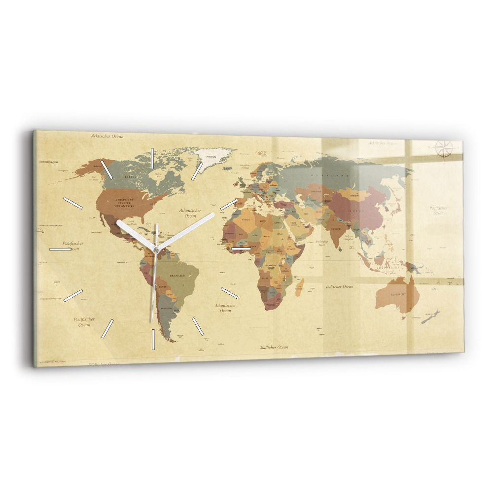 Zegar szklany Mapa świata w stylu vintage