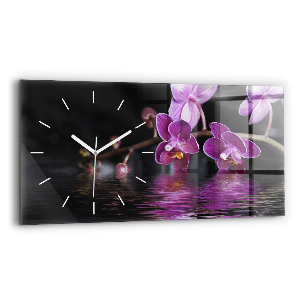 Zegar szklany Kwiat orchidei na wodzie