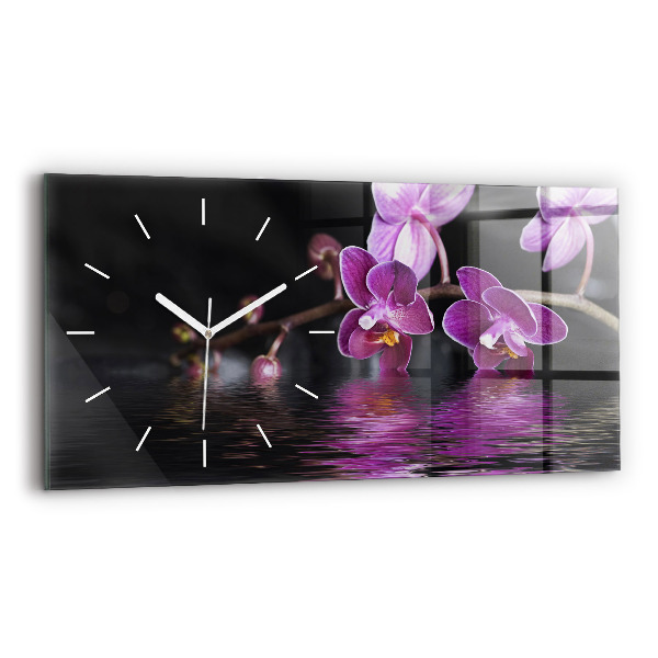 Zegar szklany Kwiat orchidei na wodzie