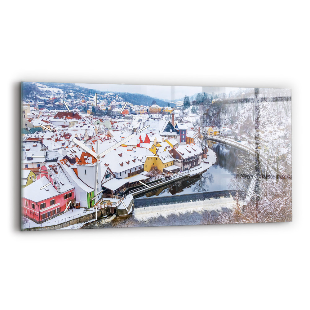 Zegar szklany Panorama miasta w zimie