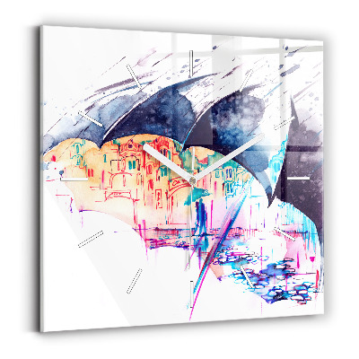 Zegar szklany Deszcz parasol i miasto