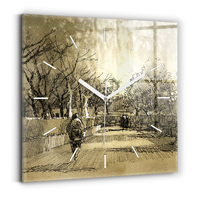 Zegar szklany Park i drzewa w sepii