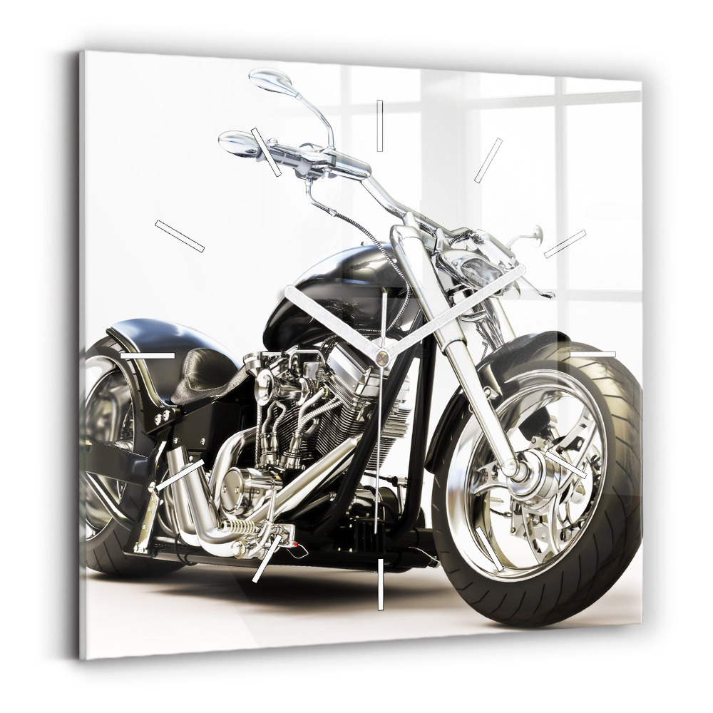 Zegar szklany Czarny motocykl