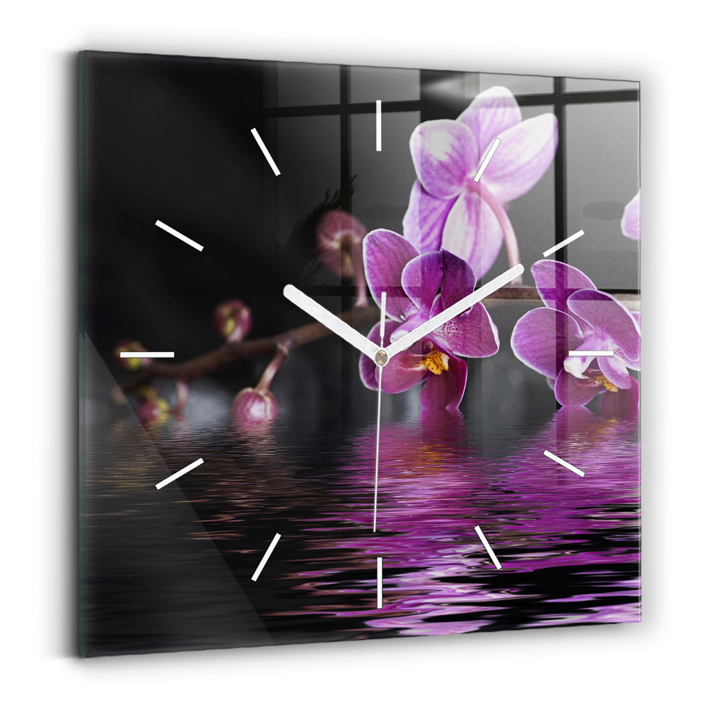 Zegar szklany Kwiat orchidei na wodzie