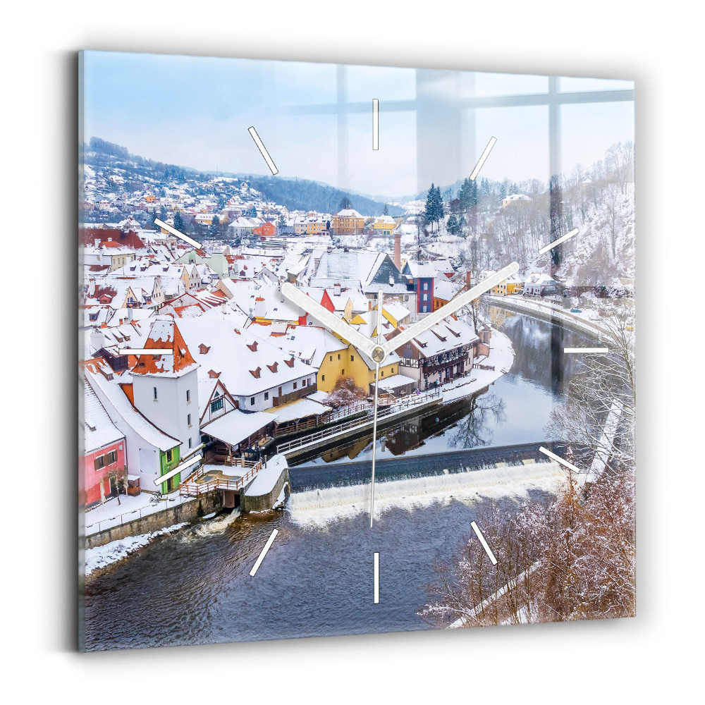 Zegar szklany Panorama miasta w zimie