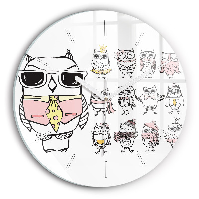 Zegar szklany Plakat vintage z sowami