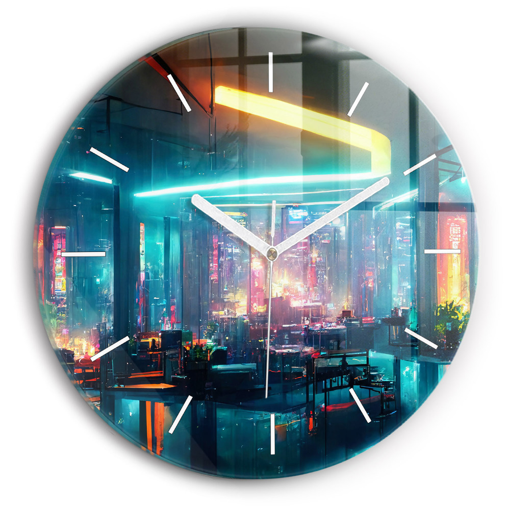 Zegar szklany Miasto w stylu cyberpunk