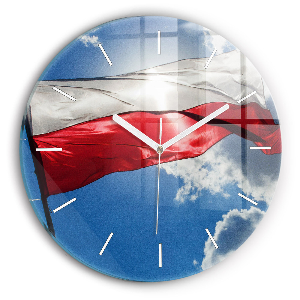 Zegar szklany Flaga Polski na tle nieba