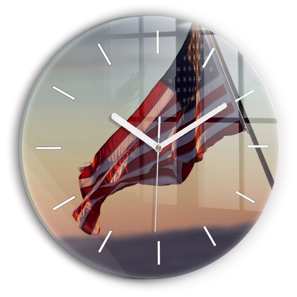Zegar szklany Wiejąca flaga USA