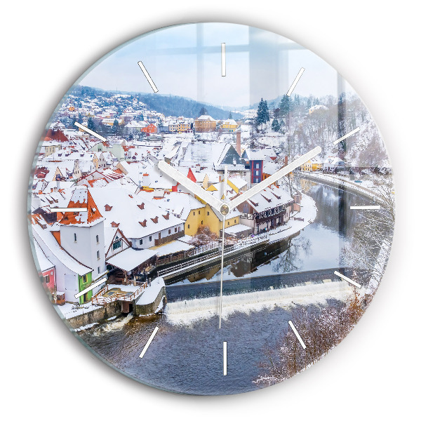 Zegar szklany Panorama miasta w zimie