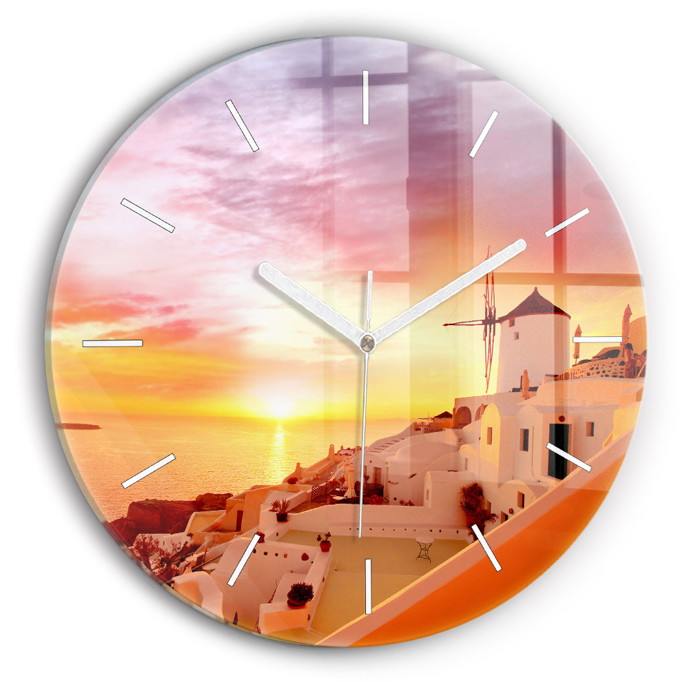 Zegar szklany fi30 Stary wiatrak w Santorini