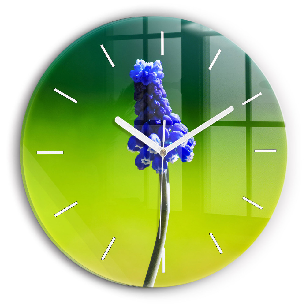 Zegar szklany fi30 Niebieskie kwiaty