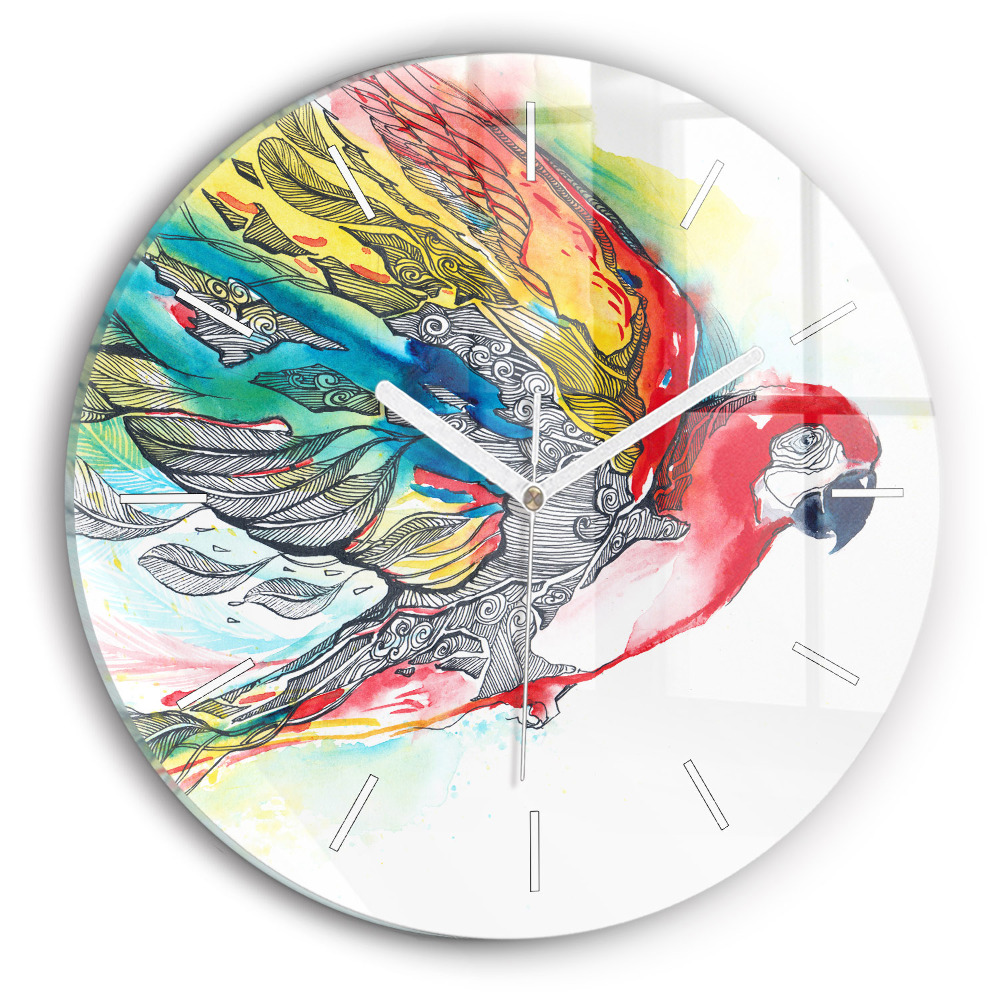Zegar szklany fi30 Kolorowa Papuga w locie