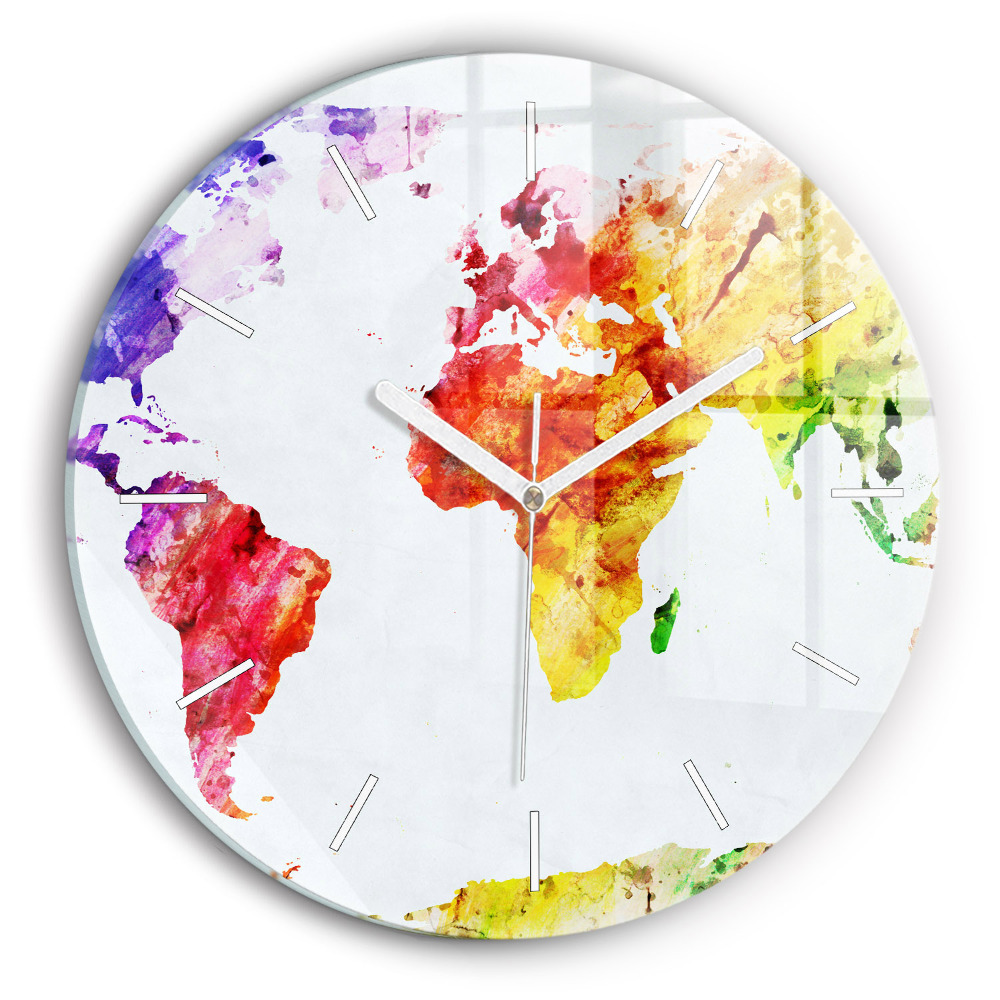 Zegar szklany fi30 Mapa świata akwarelowa