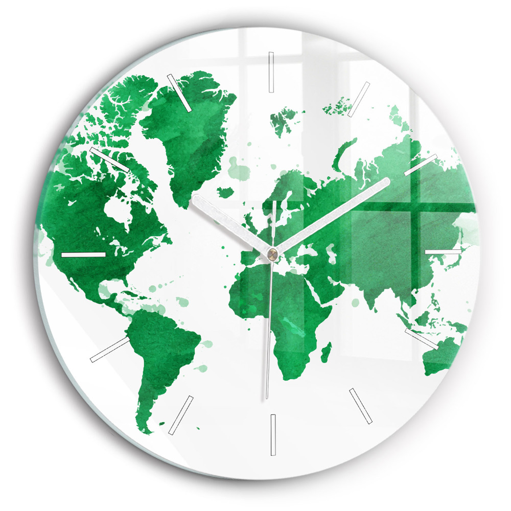 Zegar szklany fi30 Zielona mapa świata